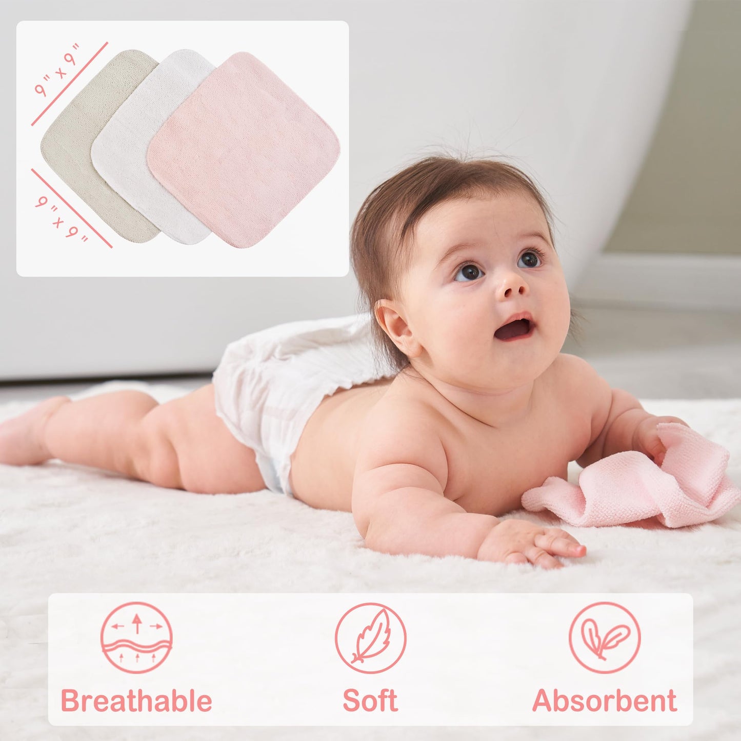 Viviland Baby Towels and Baby Wash Cloths Set Hooded Baby Towels Baby Wipes Absorbent Bath Face Towels Burp Cloths or Face Towels for Girl Boy 6-Pack Size 28 x 28 Inch(Elephant Flower)