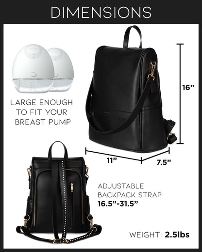 Leather Diaper Bag Backpack with USB Charging port, Changing Pad, Stroller Straps, and Bottle Holder (Brown Olivia)