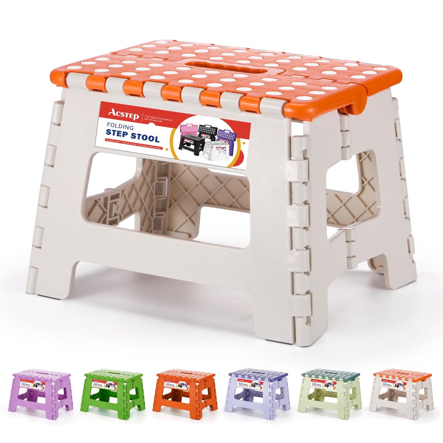 ACSTEP Folding Step Stool 9'' Tall Kids Step Stool Holds Up to 300 lb Plastic Foldable Step Stools for Kids Non-Slip Surface with Carry Handle Collapsible Stool for Home, Outdoor and Indoor(Black)