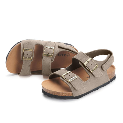 ZUSERIS Kids Toddler Sandals Boys Girls Cork Footbed Sandal Comfort Double Buckle Slip On Slippers with Adjustable Back Strap