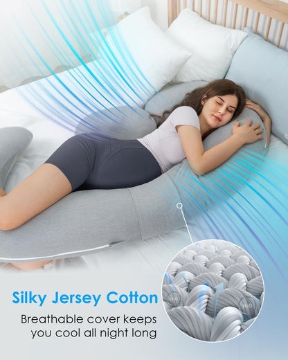 QUEEN ROSE Cooling Pregnancy Pillows,E Shaped Full Body Pillow for Sleeping, with Pregnancy Wedge Pillow for Belly Support, 60 Inch Maternity Pillow for Side Sleeper, Cooling Rayon Cover, Purple