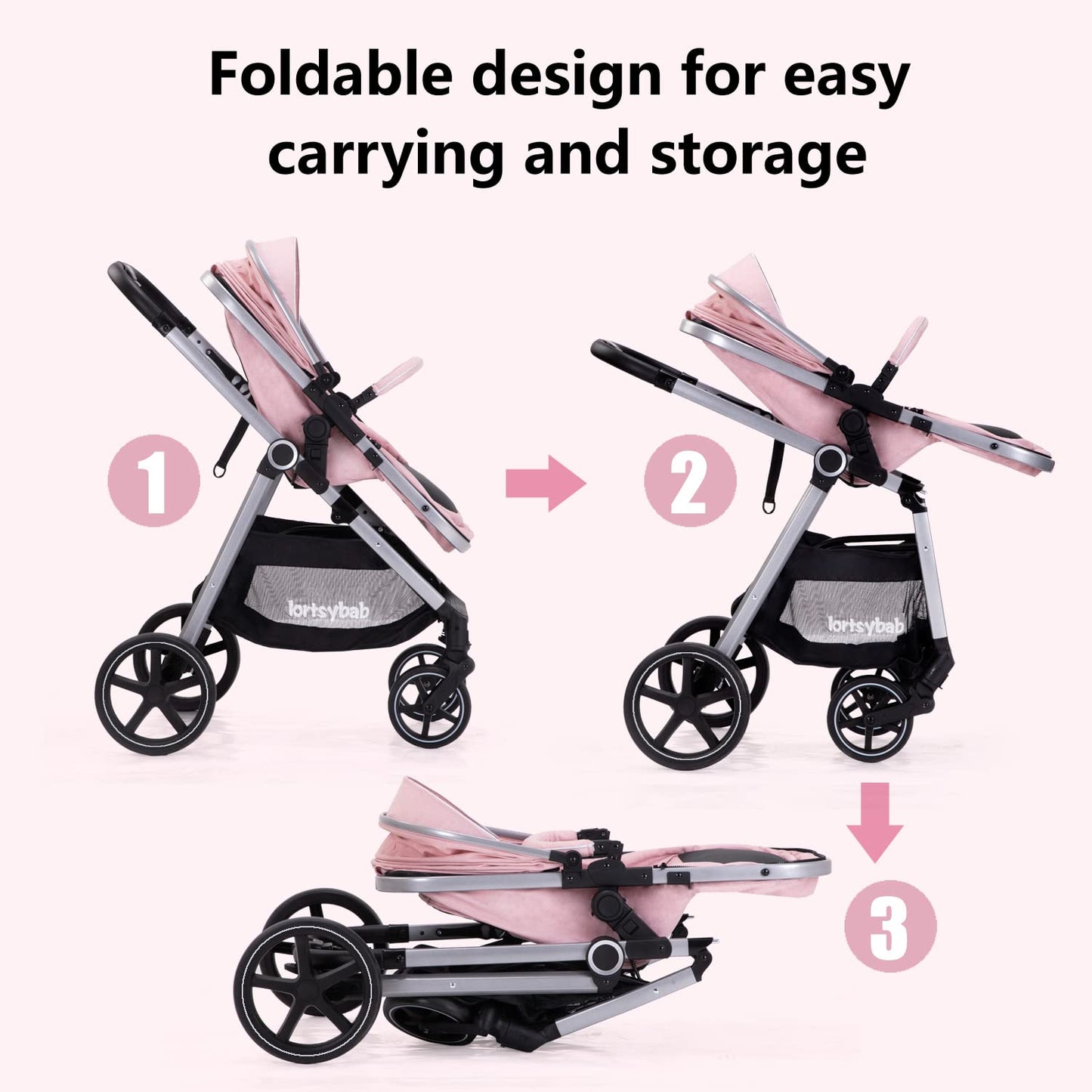 2-in-1 Baby Stroller with Bassinet Mode - Folding Infant Newborn Pram Stroller with Reversible Seat - Toddler Strollers for 0-36 Months Old Babies (Beige)