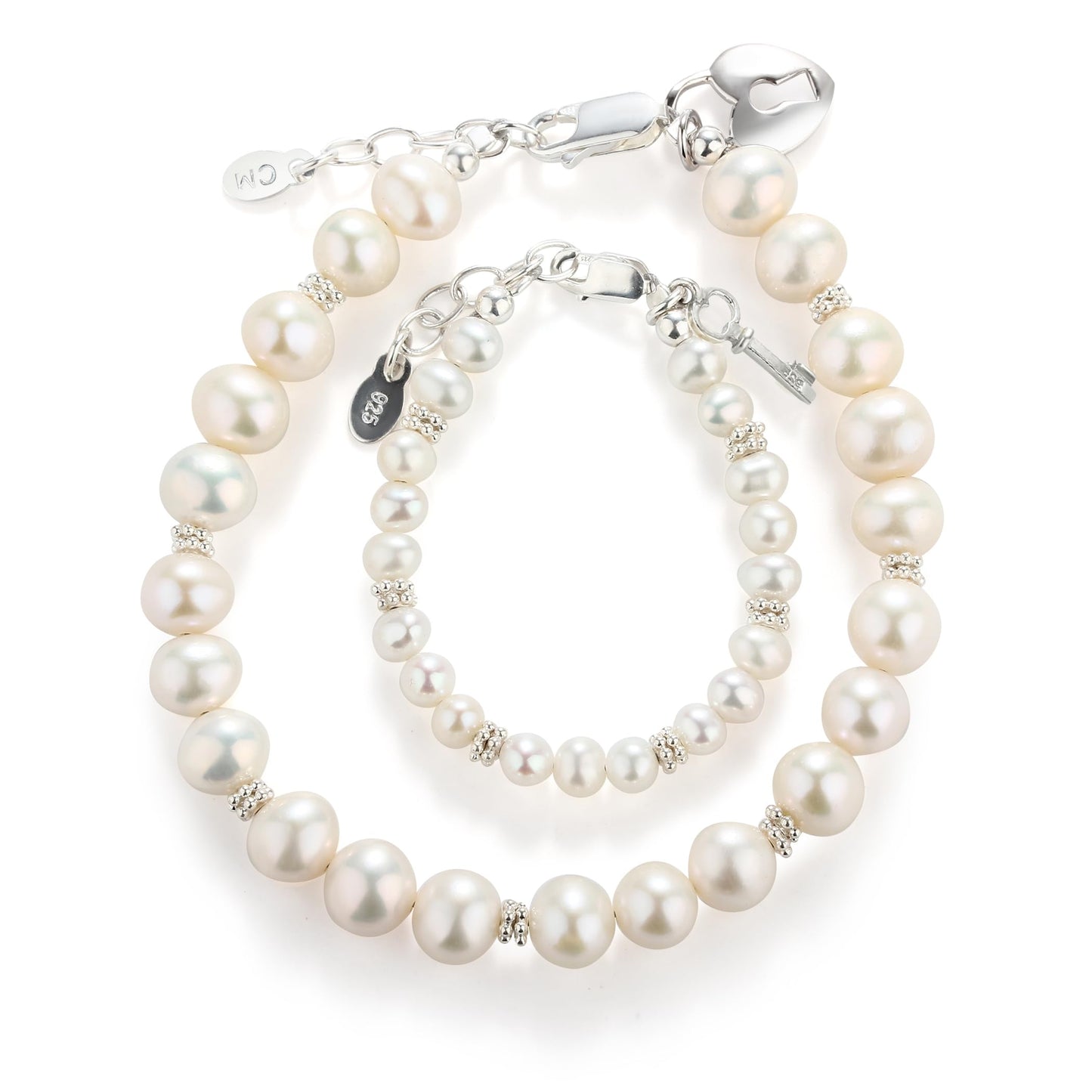 Cherished Moments Sterling Silver & 14K Gold Plated Mom and Me Cultured & Simulated Pearl Matching Bracelet Set for Mother and Daughters