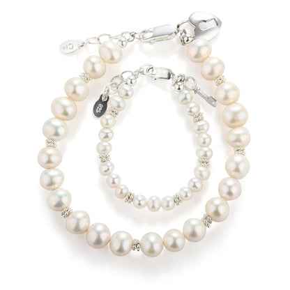 Cherished Moments Sterling Silver & 14K Gold Plated Mom and Me Cultured & Simulated Pearl Matching Bracelet Set for Mother and Daughters