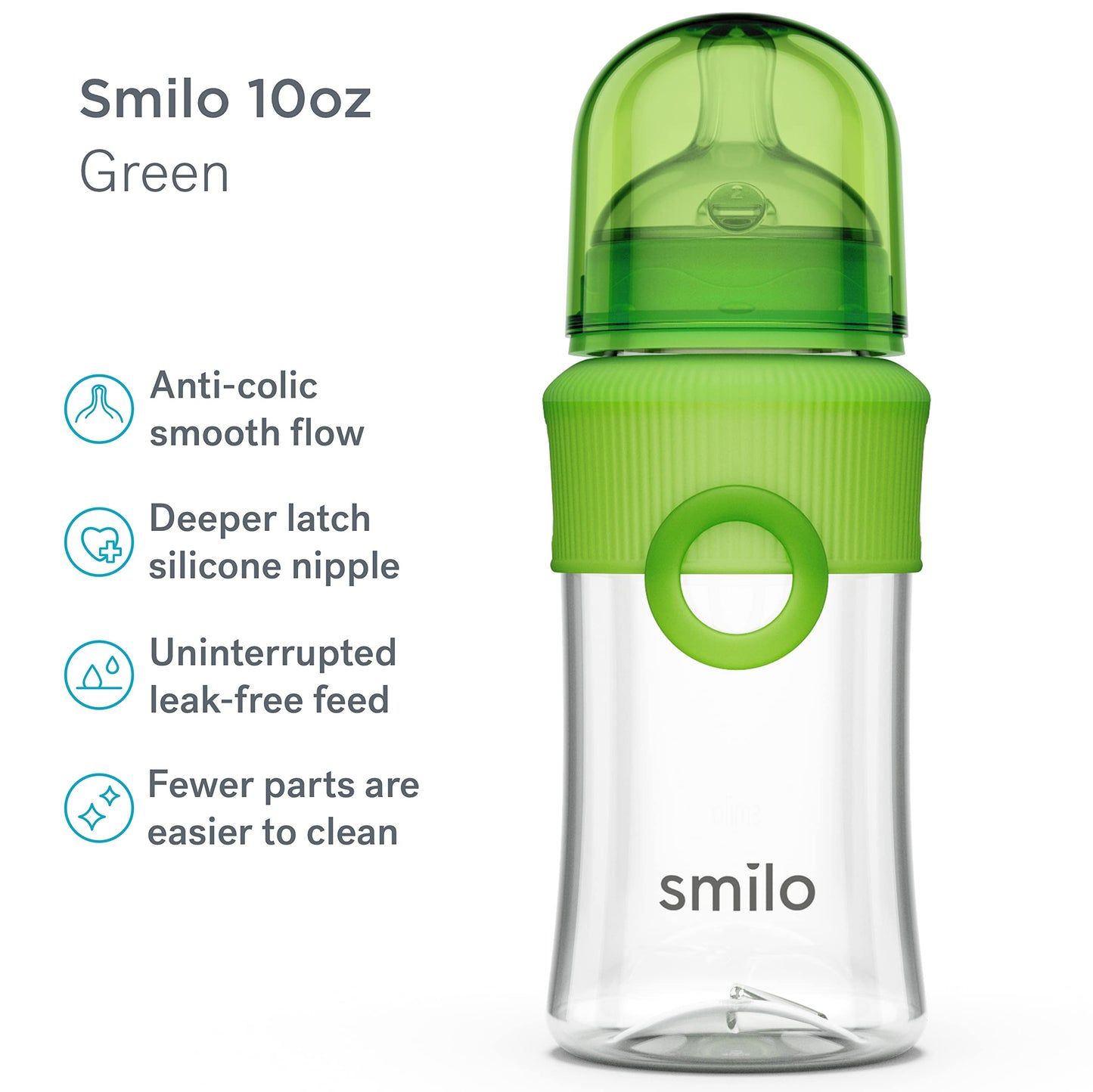 Smilo Baby Bottle Set with Stage 0 Slow Flow Anti Colic Nipple, 10 Oz / 300 ml Capacity, 3X Pack of Anti Colic Baby Bottles 0-3 Months - Aqua Blue