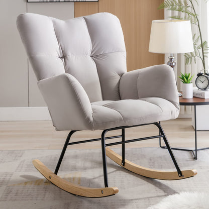 NIOIIKIT Nursery Rocking Chair Teddy Upholstered Glider Rocker Rocking Accent Chair Padded Seat with High Backrest Armchair Comfy Side Chair for Living Room Bedroom Offices (Ivory Teddy)