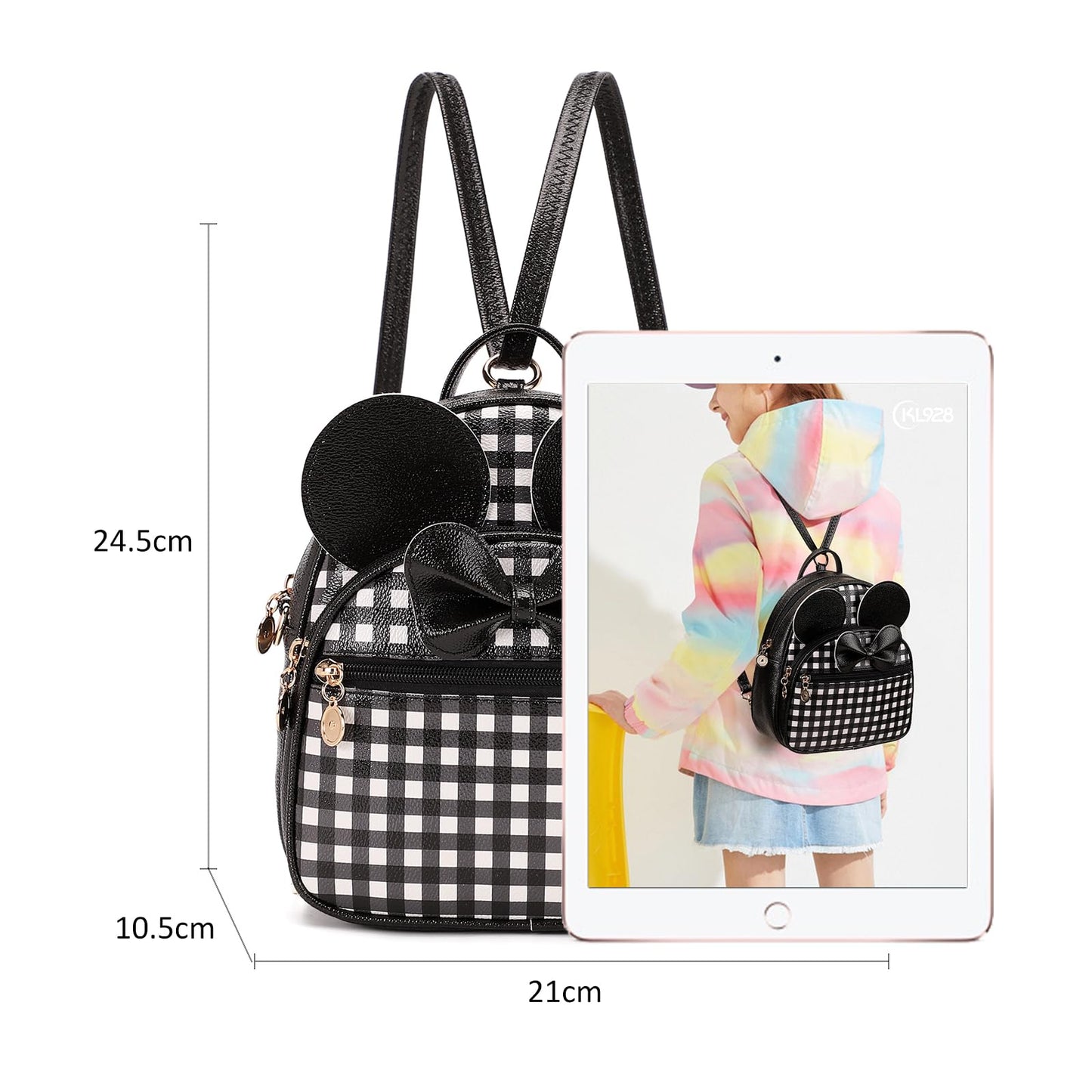 KL928 Girls Bowknot Polka Dot Cute Mini Backpack Small Daypacks Convertible Shoulder Bag Purse for Women