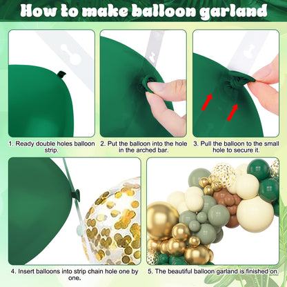 Amandir 153pcs Sage Green Balloon Garland Arch Kit, Different Sizes 18 12 10 5 inch Green Blush Gold Latex Metallic Confetti Gold Balloons for Birthday Baby Shower Wedding Safari Forest Decorations