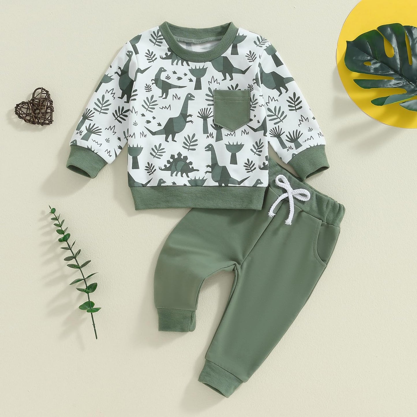 MA&BABY Toddler Boys Clothes Dinosaur Print 6 12 18 24 Months 3T 4T Outfits Long Sleeve Pullover Jogger Pant 2PC Sets