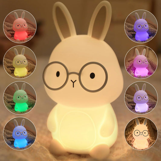 Bunny Night Light, Rabbit Lamp for Kids, Rechargeable LED Nightlight for Easter Gift,Silicone Bedside Lamp with Touch Color Changing,3 Levels Dimmable/Timmer Nursery Bedroom Light,Room Decor