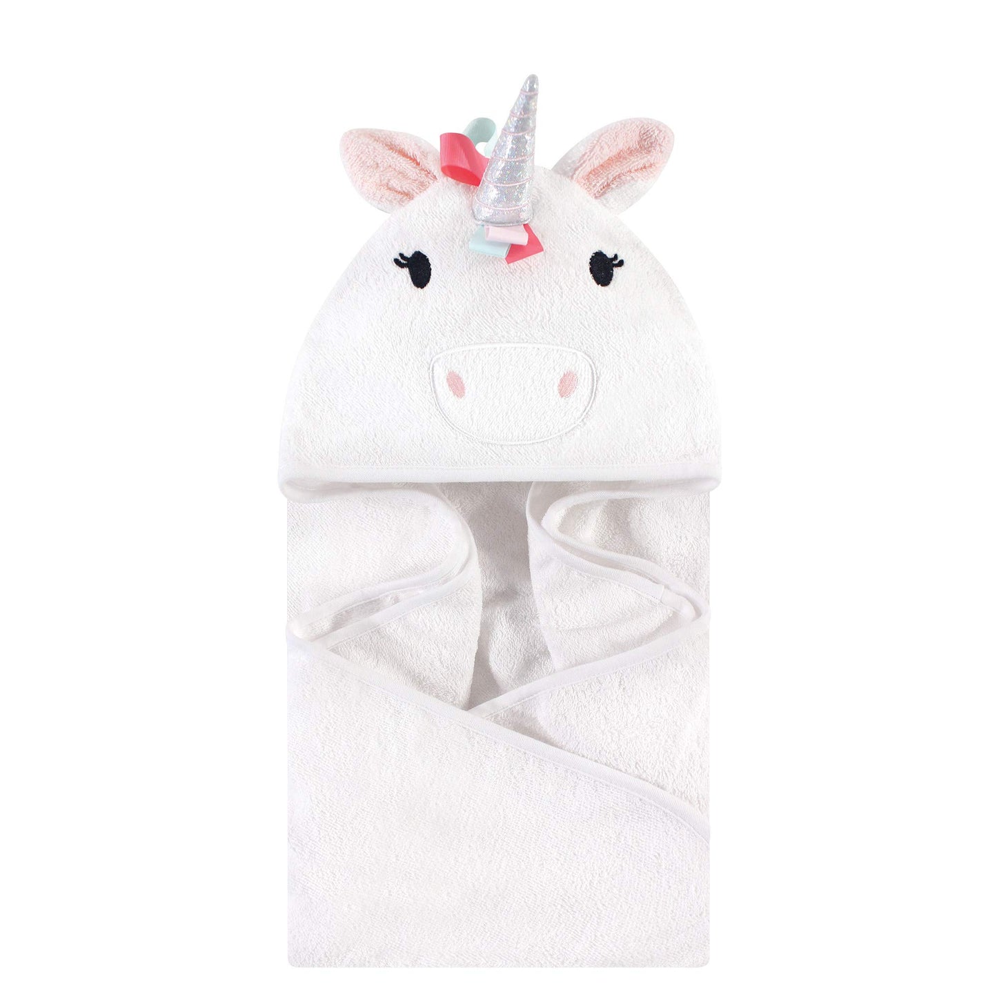 Hudson Baby Unisex Baby Cotton Animal Face Hooded Towel, Pretty Elephant, One Size