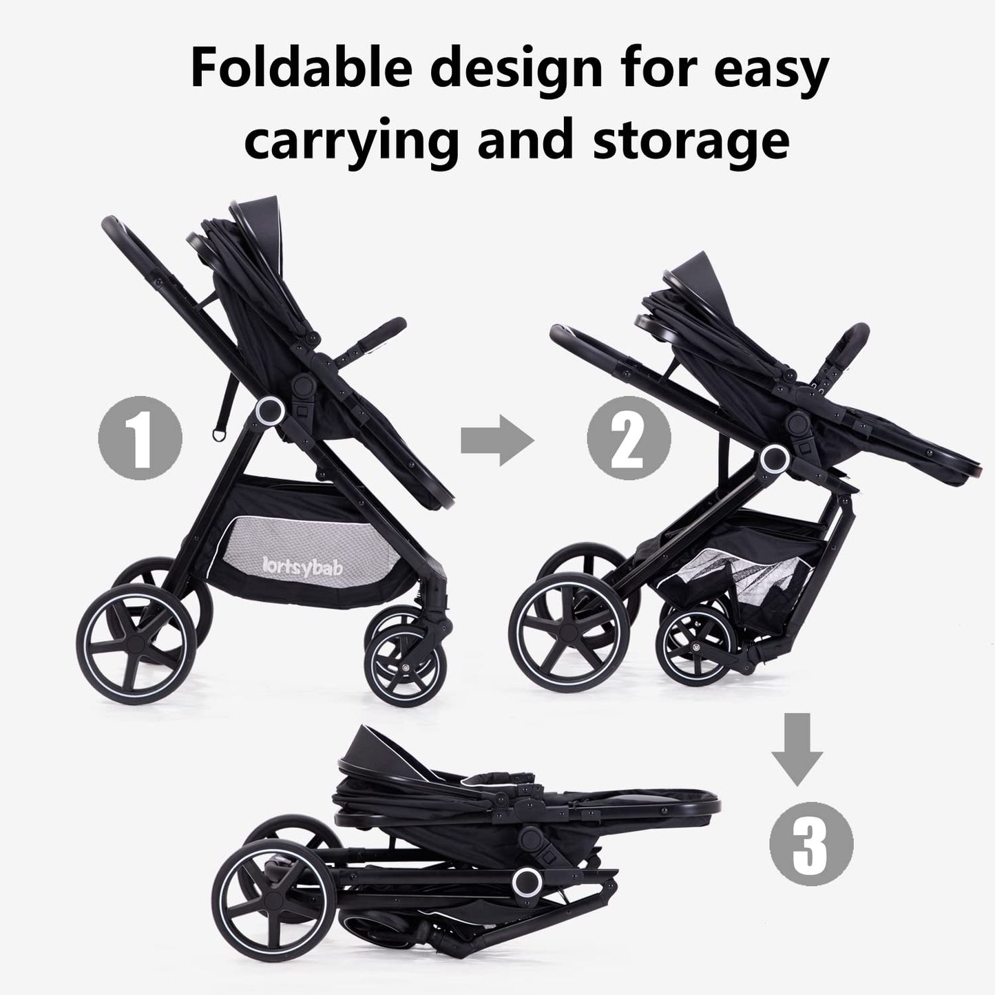 2-in-1 Baby Stroller with Bassinet Mode - Folding Infant Newborn Pram Stroller with Reversible Seat - Toddler Strollers for 0-36 Months Old Babies (Beige)
