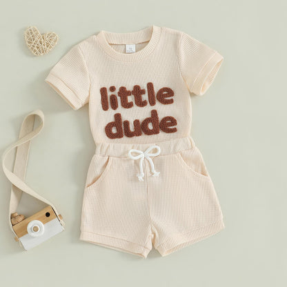 MERSARIPHY Newborn Baby Boy Summer Clothes Mama's Boy Little Dude Short Sleeve Romper Shorts Set Infant Waffle Knit Outfit