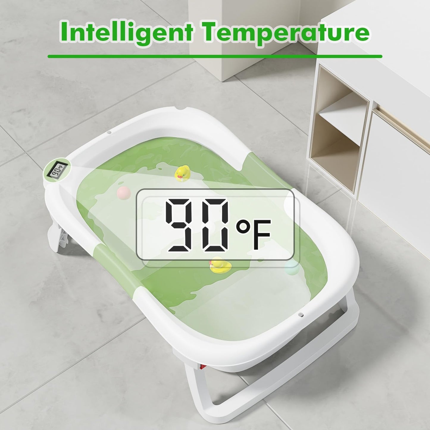 Collapsible Baby Bathtub,Baby Bath Tub with Soft Cushion & Thermometer,Baby Bathtub Newborn to Toddler 0-36 Months,Portable Travel Baby Tub