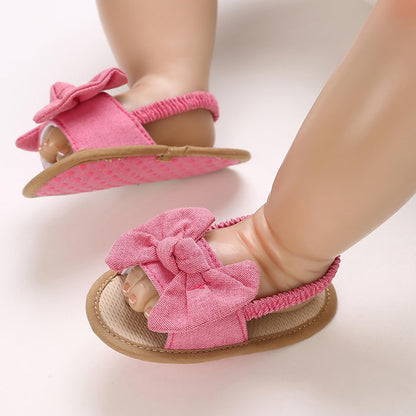 Baby Girls Bow Knot Sandals Flat Non-Slip Patchwork Princess Shoes Infant First Walking Slipper Shoes Beach Sandals