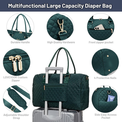 LOVEVOOK Diaper Bag Tote with Pacifier Case and Changing Pad, Large Capacity Mommy Bag for Hospital and Weekender Travel, Functional Baby Bag Newborn Baby Essential, Black