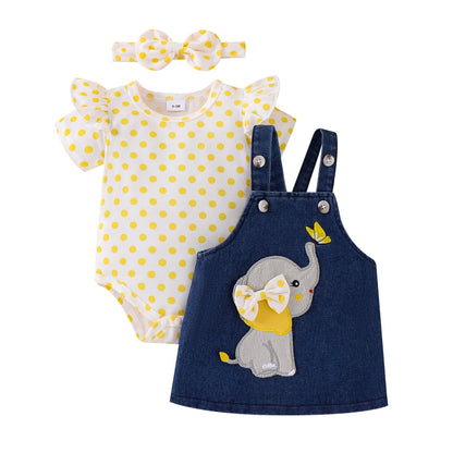 Baby Girl Clothes Suspender Skirt Newborn Ruffled Romper + Elephant Jeans Dress + Headband Summer Outfits 0-18 Months
