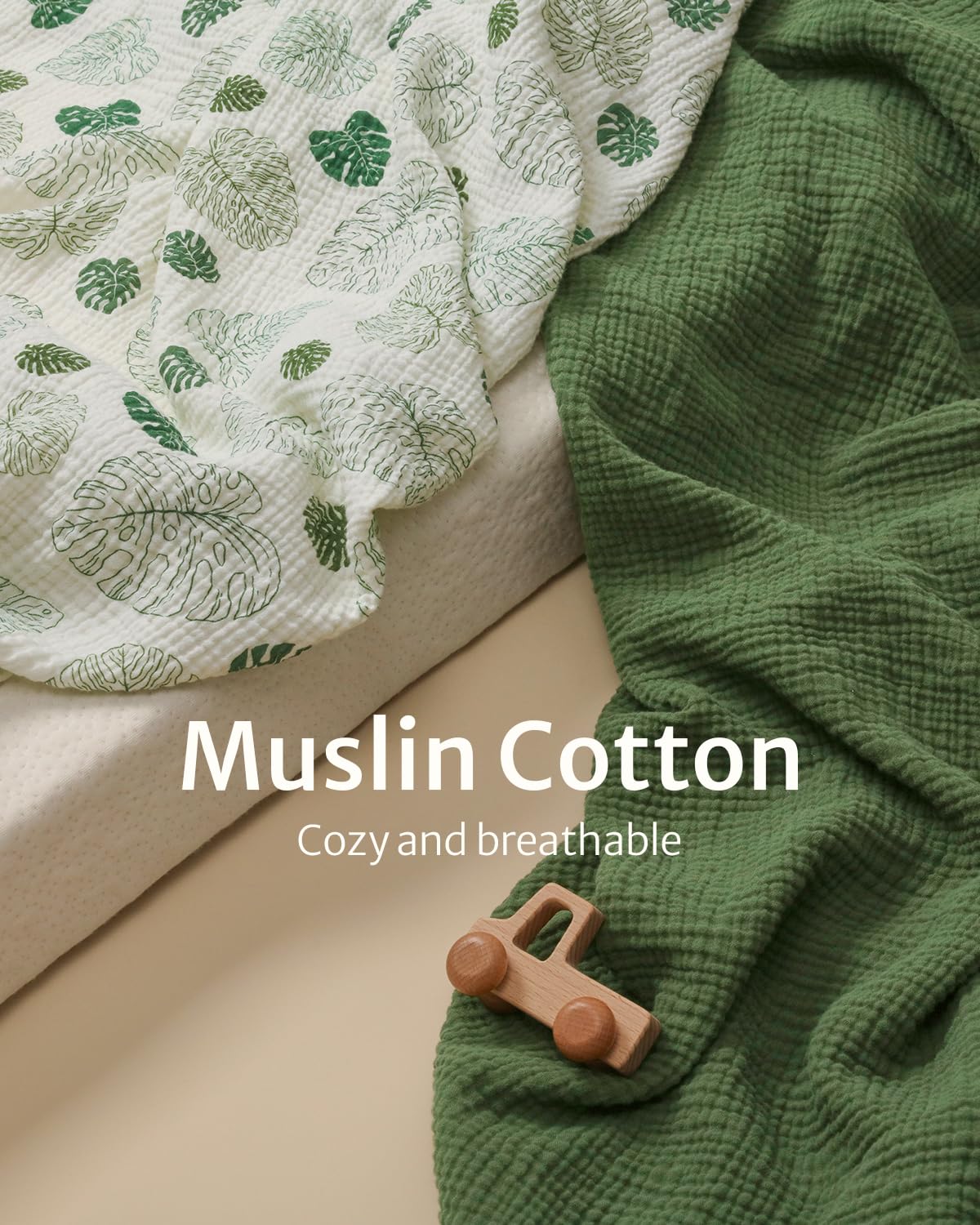Blissful Diary Muslin Changing Pad Cover for Girls Boys, Ultra Soft Breathable Cotton, Baby Diaper Change Table Pad Covers, 2Pack (Roman Green&Leaf)