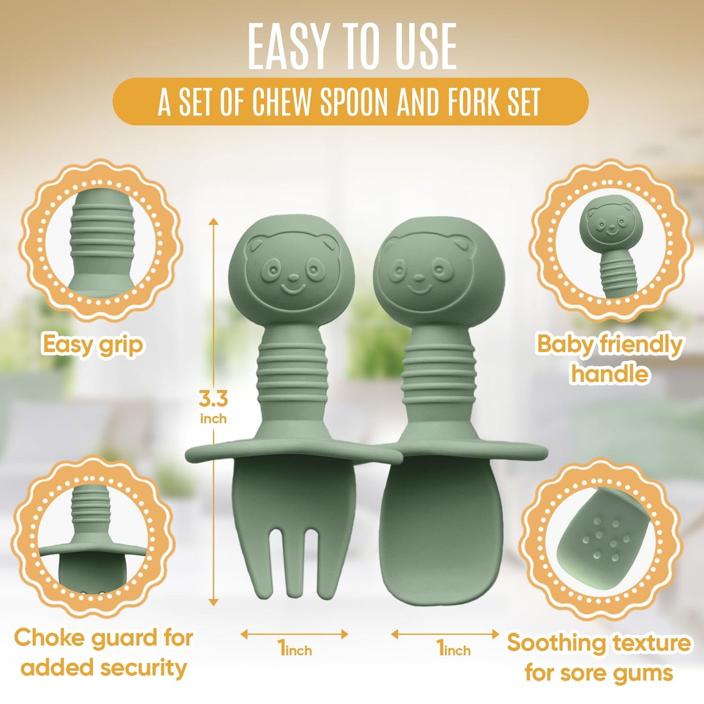 4pc Silicone Baby Spoons Self Feeding Baby Utensils 6-12 Months - 3 Baby Spoon - 1 Baby Fork - Toddler Cutlery Set - BPA Free, Dishwasher Safe, Baby Eating Essentials (Light pink/Army Green)