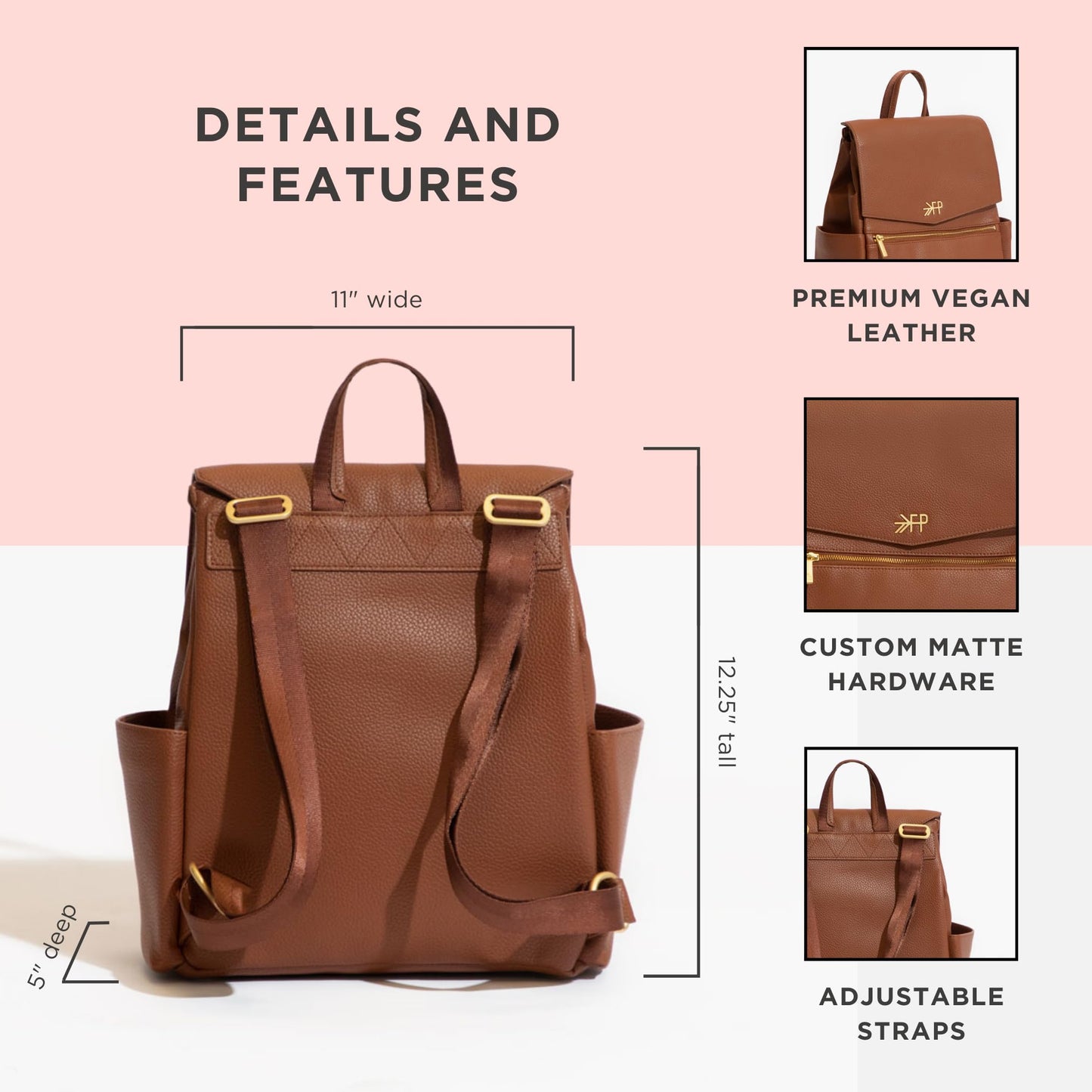 Freshly Picked Mini Classic Diaper Bag Backpack, Vegan Leather Baby Diaper Bag, Backpack Diaper Bag for Women (Aspen)