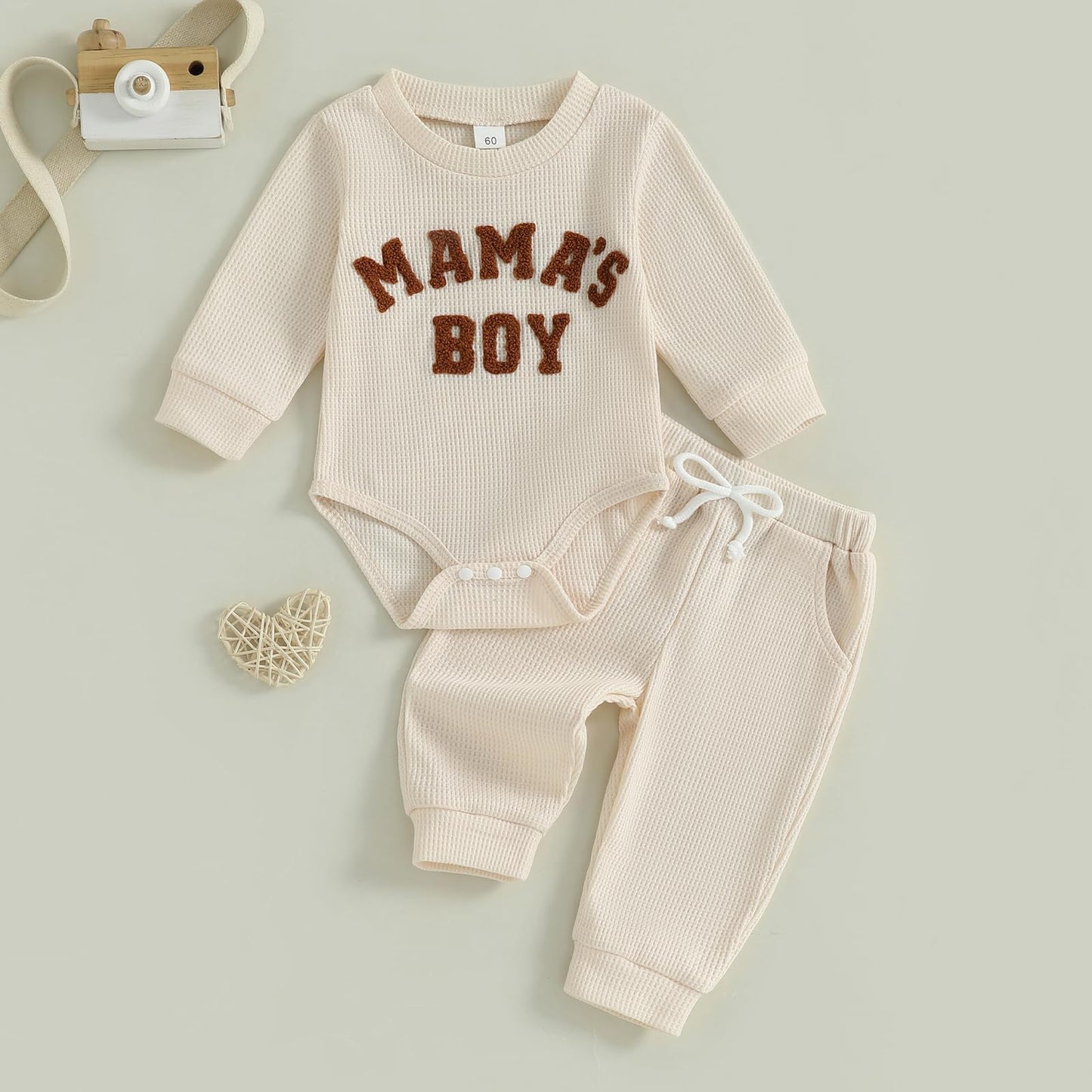 Douhoow Baby Boy Clothes Letters Embroidered Baby Sweatshirt Romper Waffle Pants Set Infant Boy Fall Winter Outfits
