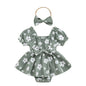 Baby Girls Daisy Romper Bowknot Bodysuit+Headband Short Sleeve Playsuits Floral Jumpsuit Infant Summer Clothes