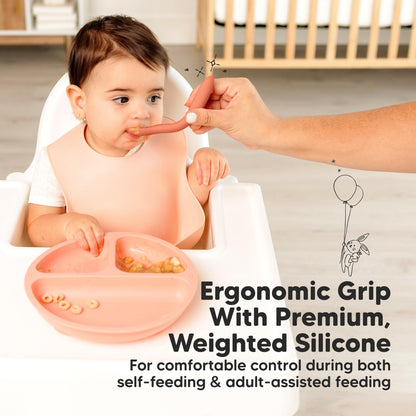 KeaBabies Silicone Baby Spoons, Self Feeding 6-12 months - 3-Pack Baby Weaning Eating Utensils, Toddler First Food Training Spoon, Infant, Kids Feeding Supplies Essential Set, Dishwasher-safe (Slate)