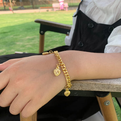 Ethlyn Bracelets for little girls 18K Gold Plated Cuban Link Chain Bracelets Bells Dangle Charms Little Girls Jewelry
