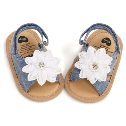 Baby Girls Princess Sandals, Big Rhinestone Flower Open Totes Anti-Skid Soft Sole Walking Shoes, Ankle Stick-On Summer Foot Wear