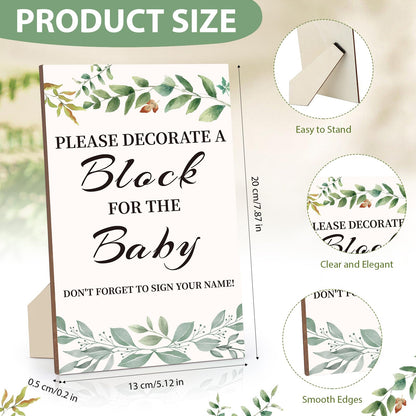 Baby Shower Games Sign Kit with 50 Blank Wooden Baby Blocks, 24 Acrylic Paint Marker and Wooden Sign, Blocks for Baby Shower, Gender Reveals Party(Green)
