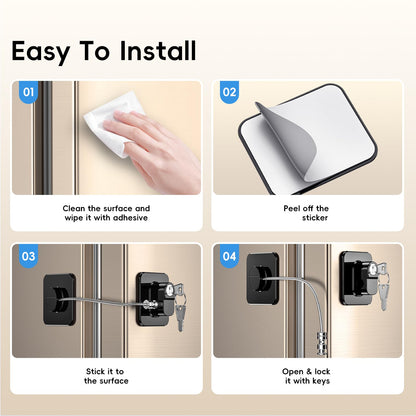 2 Pack Refrigerator Door Lock, Child Proof Fridge Door Lock for Kitchen Freezer, Cabinets and Drawers, Air Oven Air Fryer, Closets, Windows, Doors-No Tools Need or Drill (Patent) (2 pcs Black Lock)