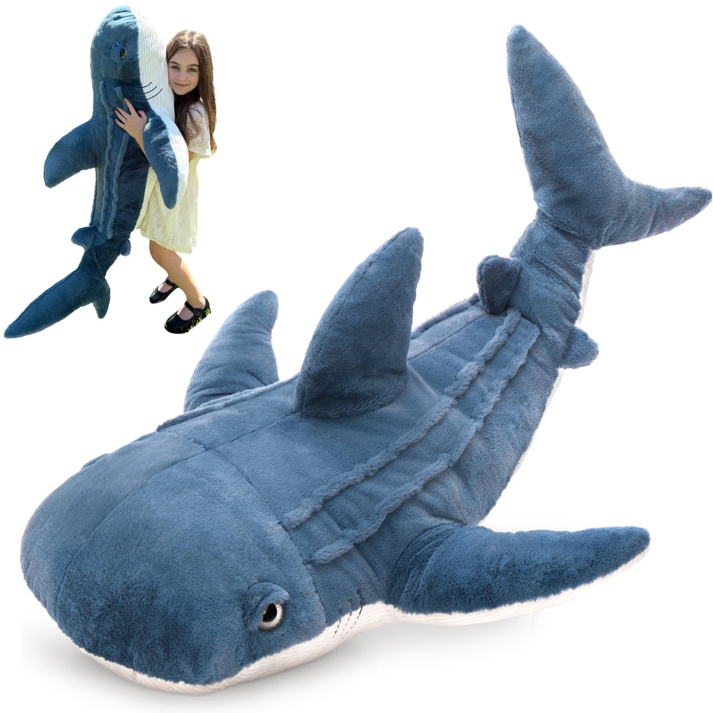 Tezituor 43.3 inch Giant Whale Stuffed Animal, Large Stuffed Whale Plush Ocean Toys, Hugging 4ft Soft Whale Plush Pillow for Girls Boys