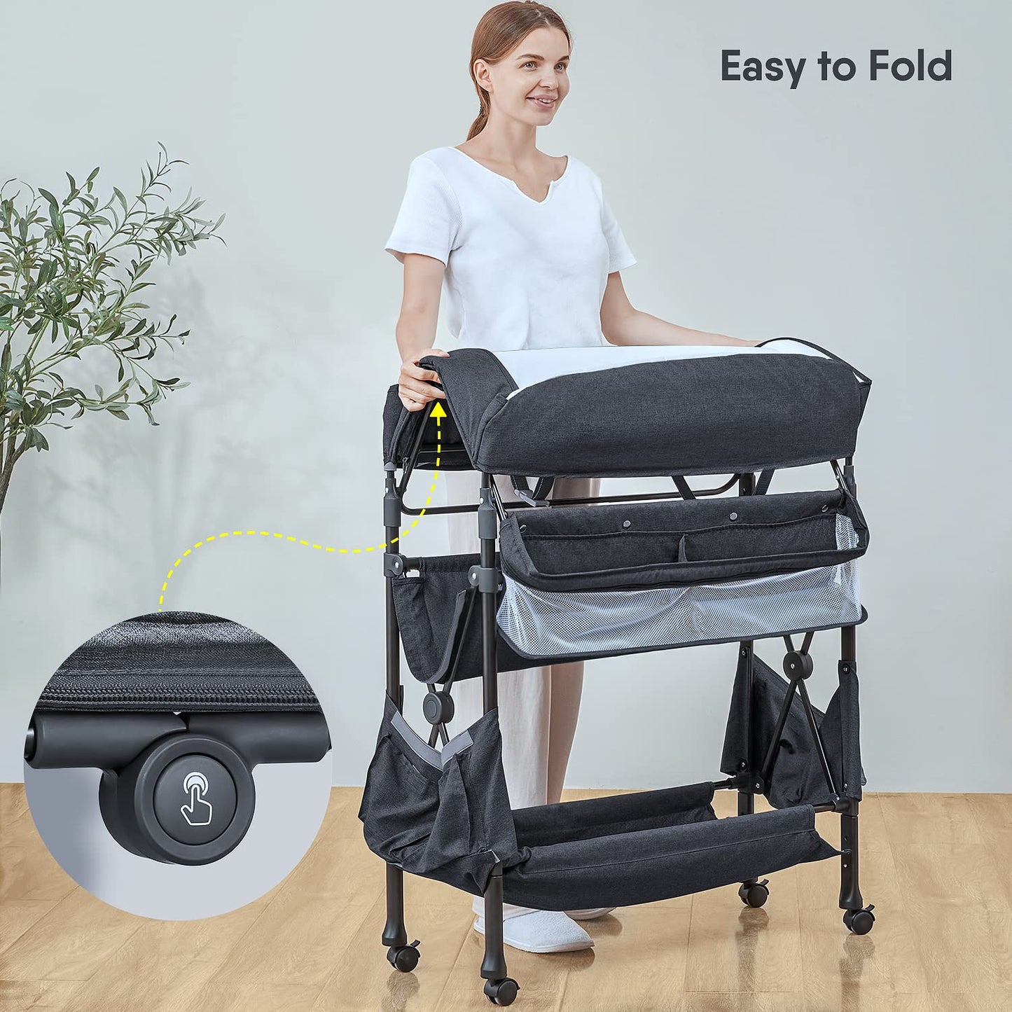 BabyBond Portable Baby Changing Table with 2 Storage Baskets, Foldable Changing Table Dresser Waterproof Diaper Changing Table Height Adjustable Changing Station for Infant and Newborn(Beige)