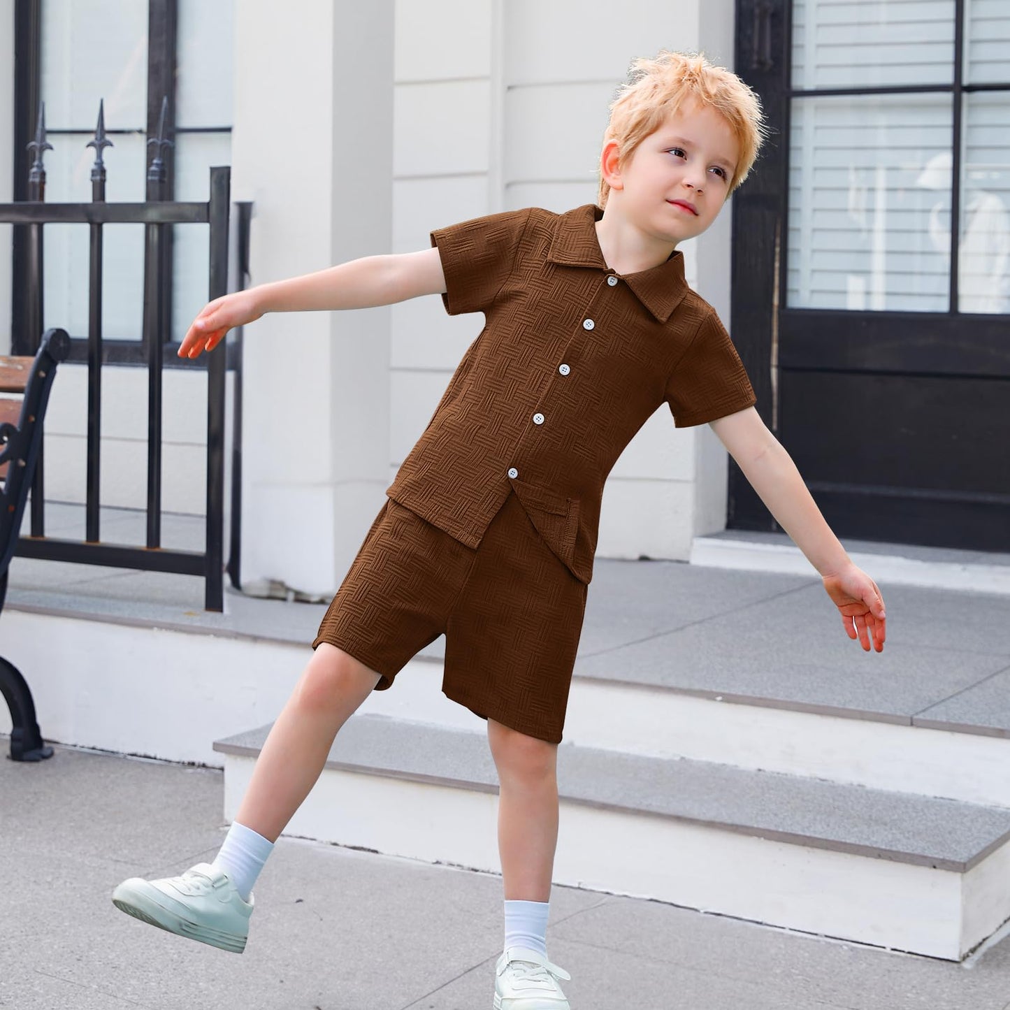 U·nikaka Baby Boys 2 Piece Summer Outfits Casual Toddler Short Sets Little Boys Button Down Shirts Tops and Shorts 2-6Y