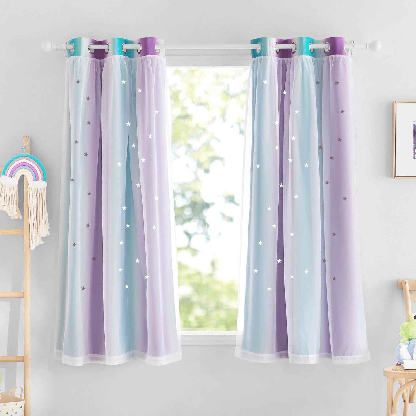 NICETOWN Nursery Curtains for Kids, Farmhouse Blackout Curtain Panels for Bedroom, Double Layer Star Hollow-Out Grommet Aesthetic Living Room Toddler Window Curtains, 2 Pcs, W52 x L84, Biscotti Beige
