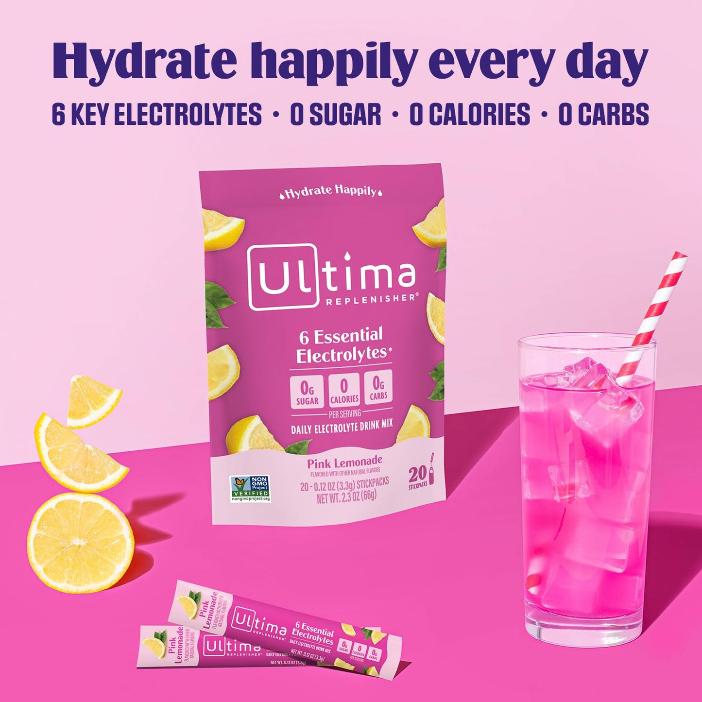 Ultima Replenisher Daily Electrolyte Powder Drink Mix – Tropical Variety, 20 Stickpacks – Hydration Packets with 6 Electrolytes and Minerals – Keto Friendly, Non-GMO and Sugar-Free