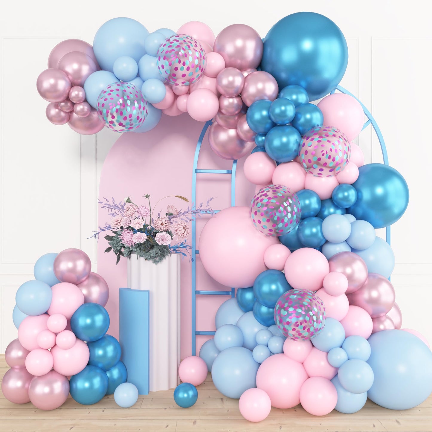Amandir 153pcs Sage Green Balloon Garland Arch Kit, Different Sizes 18 12 10 5 inch Green Blush Gold Latex Metallic Confetti Gold Balloons for Birthday Baby Shower Wedding Safari Forest Decorations