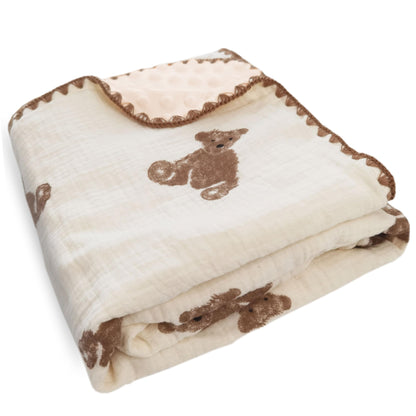 Baby Soft Muslin Thick Blanket Cotton and Dotted Backing Double Layer Receiving Blanket 40"x40" Bunny