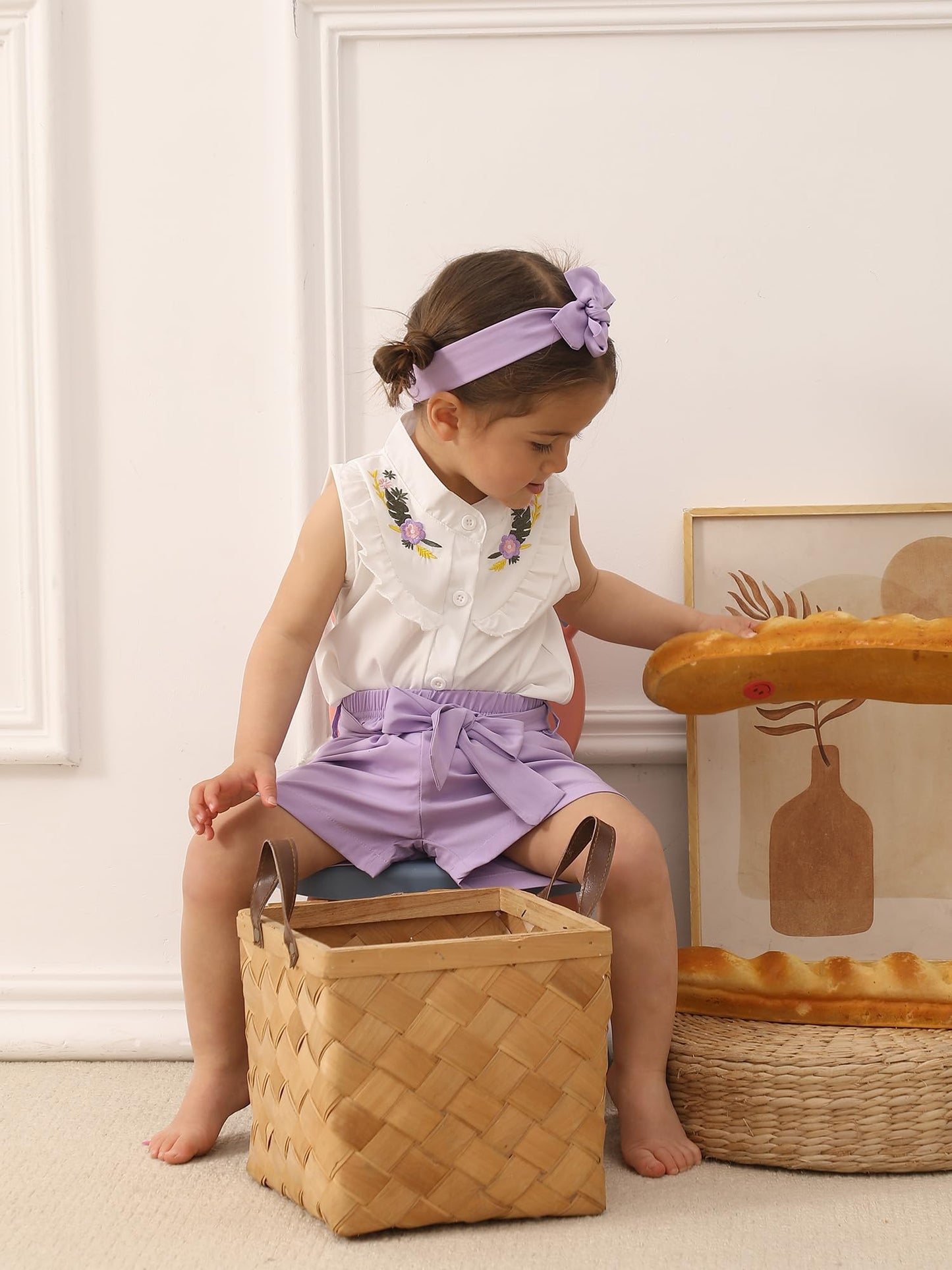 SUREPOCH Baby Girl Clothes Toddler Summer Embroidery Short Shirt Pant Girl Outfit Sleeveless Top Clothes Set