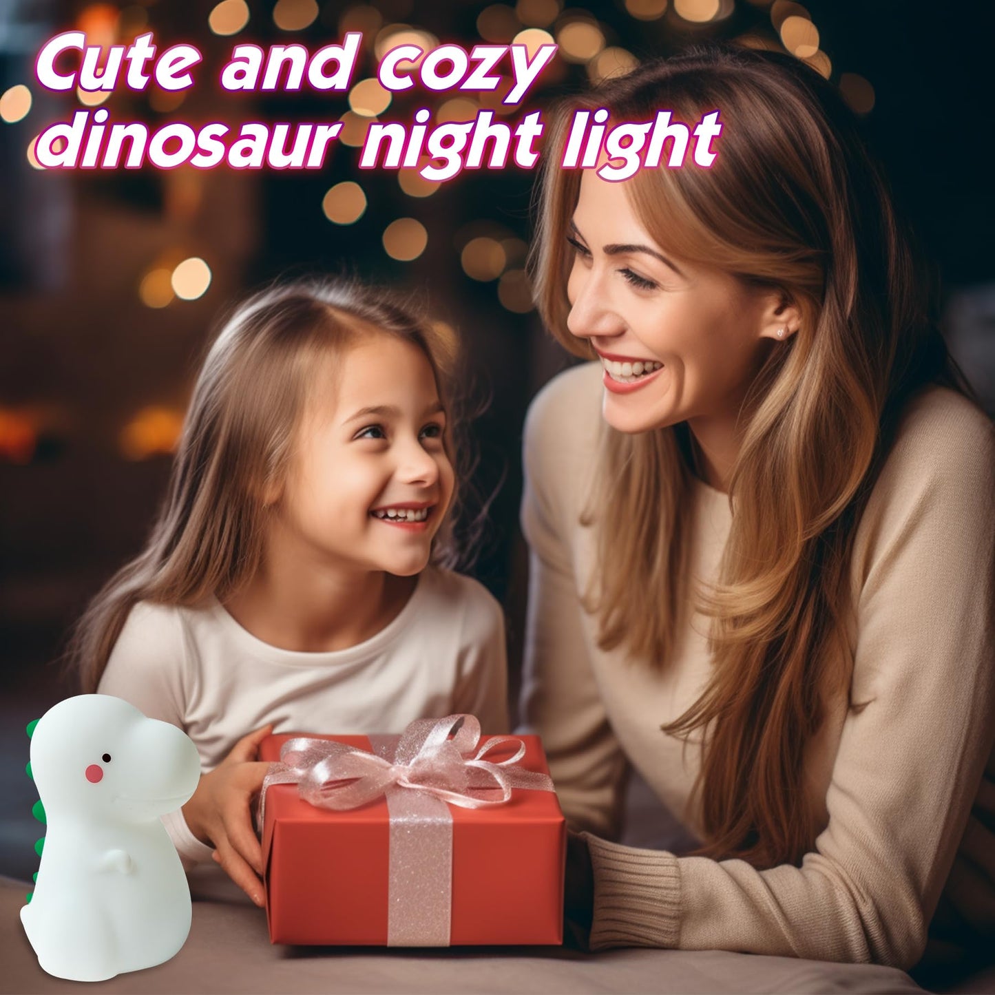 Children's Dinosaur Night Lamp, 7-Color Adjustable Breathing Dinosaur lamp, Portable Rechargeable LED Bedside lamp for Kindergarten, Boys and Girls' Toy Christmas Gift (Green)