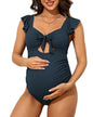 Charmo Ruffle Maternity Bathing Suits for Women Ribbed Tie Knot Maternity Swimsuit Cutout Ruched Pregnancy Swimwear