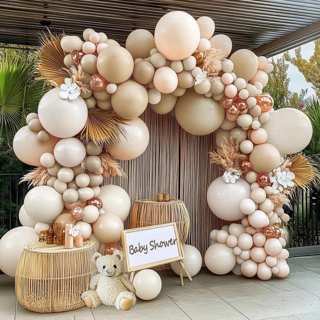 Blush Beige Balloon Arch Kit - Double Stuffed White Sand Nude Balloon Garland Neutral Cream Apricot Balloons for Baby Bridal Shower Boho Gender Reveal Wedding Birthday Party Party Decor