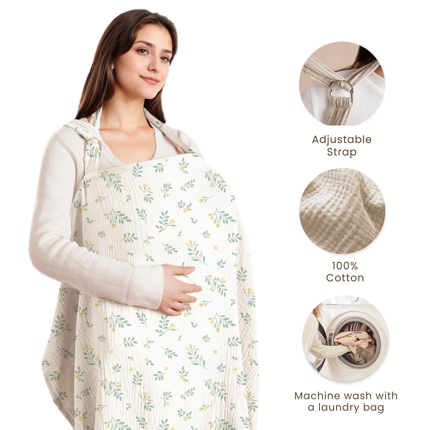 Konssy Muslin Nursing Cover for Baby Breastfeeding, Breathable 100% Cotton Breastfeeding Cover with Rigid Hoop for Mother Nursing Apron, Multi-use Carseat Canopy (Summer Wheat)