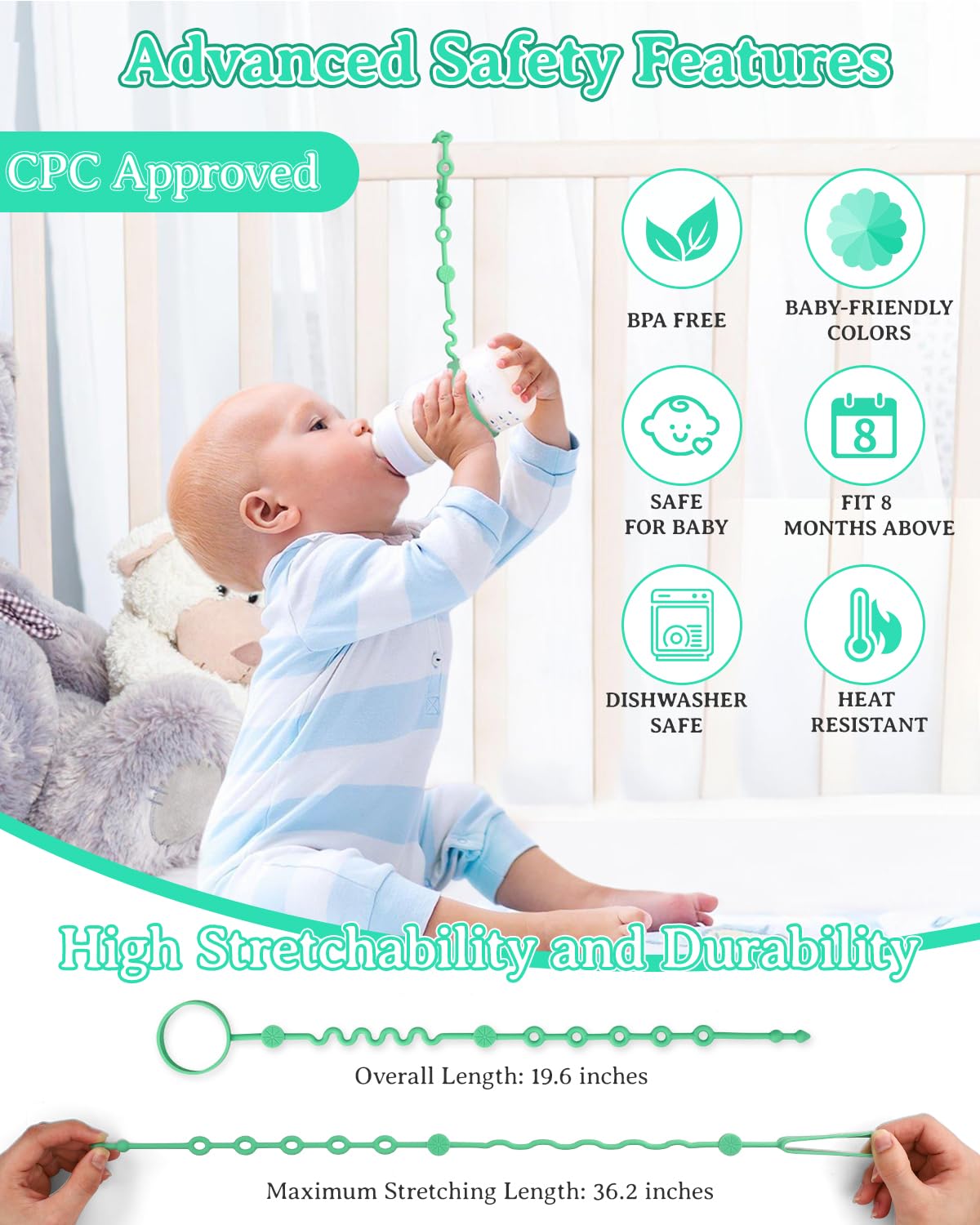 Toy Straps for Baby, 5pcs Adjustable Toy Holder for Stroller Accessories, Silicone Baby Tether Pacifier Clip, No Throw Baby Travel Essential Leash for High Chair, Car Seat (Gril-5 Pack)