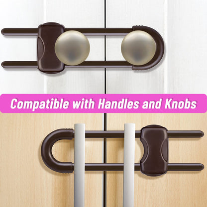 6 Packs Sliding Cabinet Locks, Modacraft Baby Proofing U-Shaped Child Safety Latches Adjustable White Locks for Handles Knobs Drawers Closet Cupboard