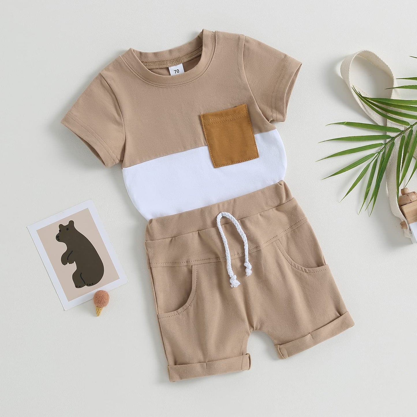 Karwuiio Toddler Baby Boy Summer Outfit Short Sleeve T-Shirt Tops Elastic Waist Shorts Set Baby Boys Clothes