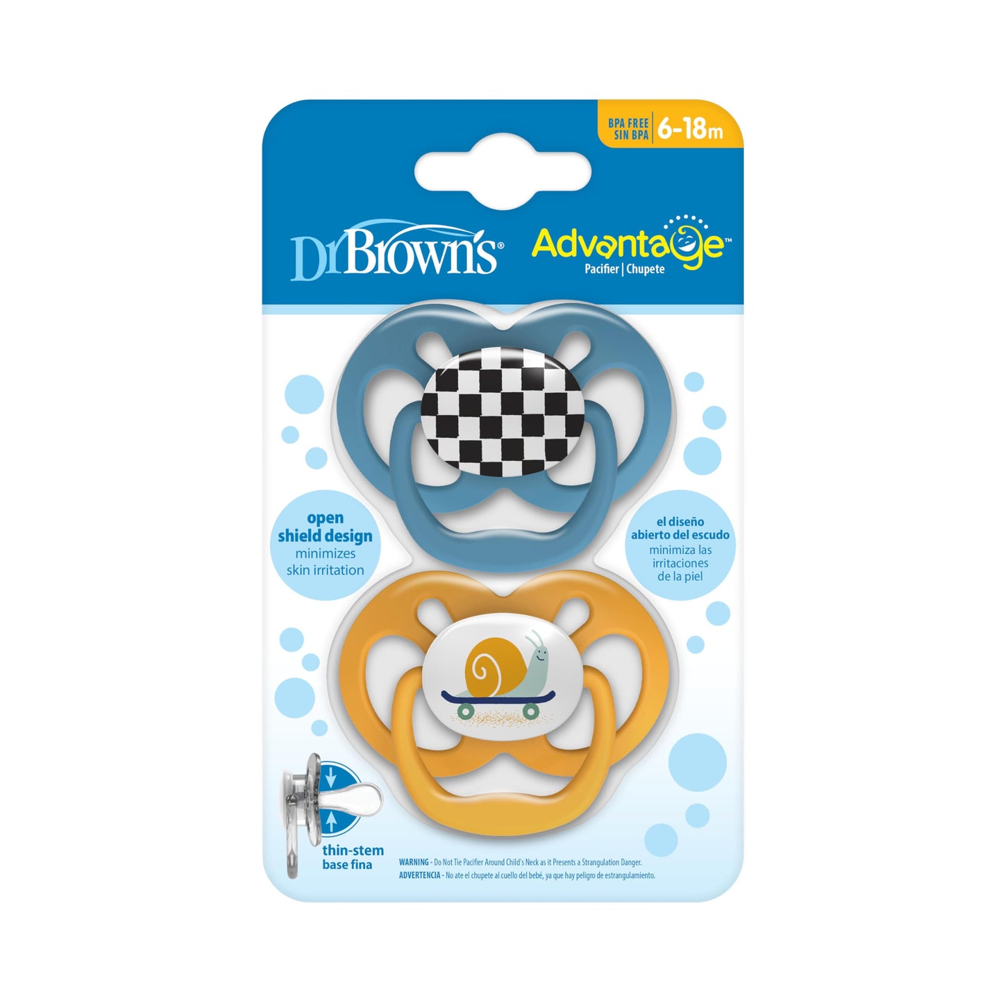 Dr. Brown's Advantage Glow-in-the-Dark Baby Pacifier, Fully Symmetrical Soother with Soft Silicone Bulb, Scooter Squirrel-Purple Nature, 6-18m, BPA Free, 4 Pack