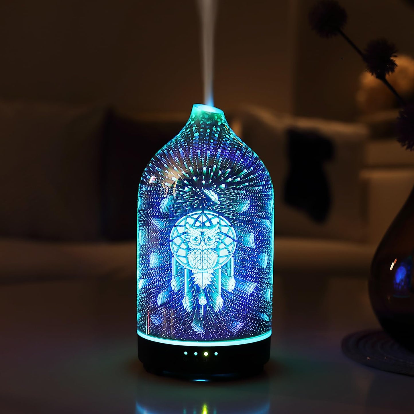 Essential Oil Diffuser Hand Blown Glass Aromatherapy Diffuser - Ultrasonic Cool Mist Scent Aroma Diffuser, Whisper Quiet with Auto Shut-Off, Timer Setting &7 Colors Night Light for Home