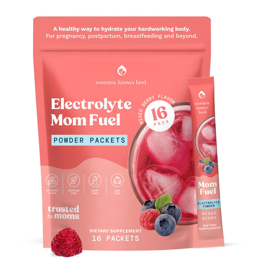 Mommy Knows Best Mom Fuel Electrolyte Drink Mix for Moms, Hydration Support - for Pregnancy, Prenatal, Electrolytes + Trace Minerals, Lactation Drink Mix Supplement (8 Count)