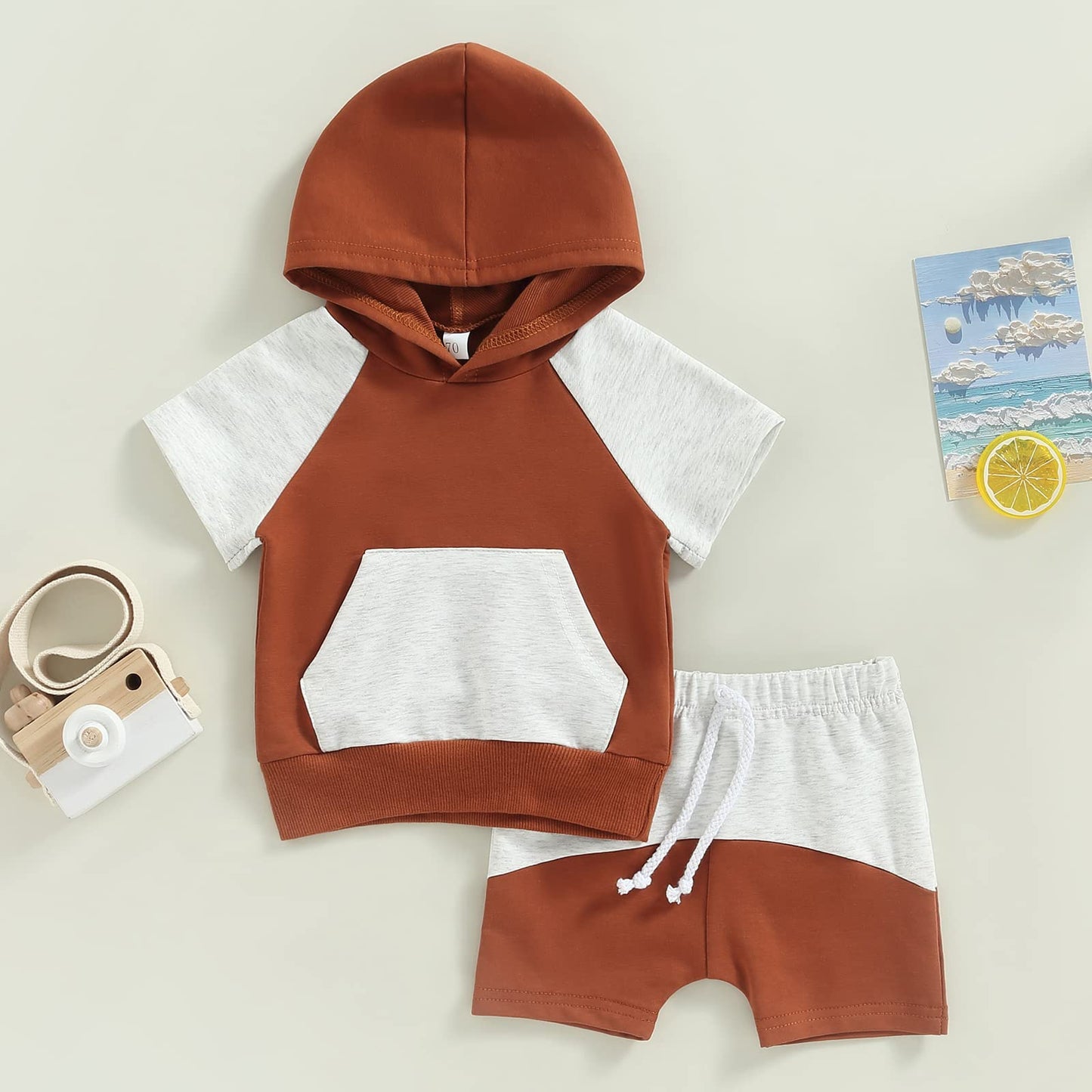 Toddler Baby Boy Summer Outfit Short Sleeve Hooded Stripes Top Casual Shorts Set Infant Newborn Clothes 6 12 18 24 Month